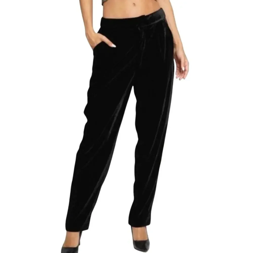 Know One Cares Black Velvet Pants Cocktail Holiday Suit High Rise Straight S NWT